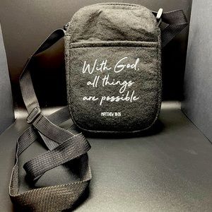 “With God All Things Are Possible” blk Soft Shoulder/Crossbody Bag w/ Pockets